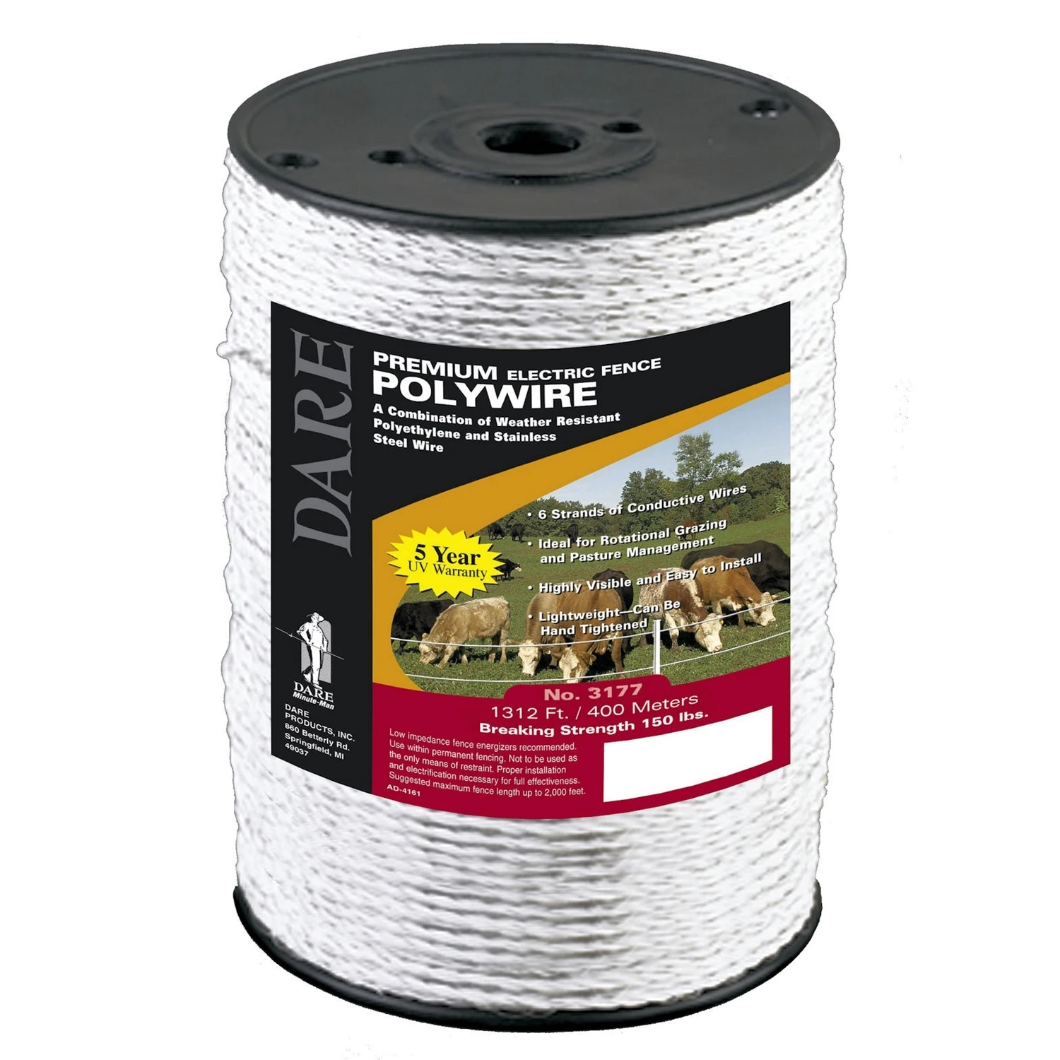 Electric Fence Wire 1312 Ft. Heavy Duty White Polyethylene With Stainless Steel