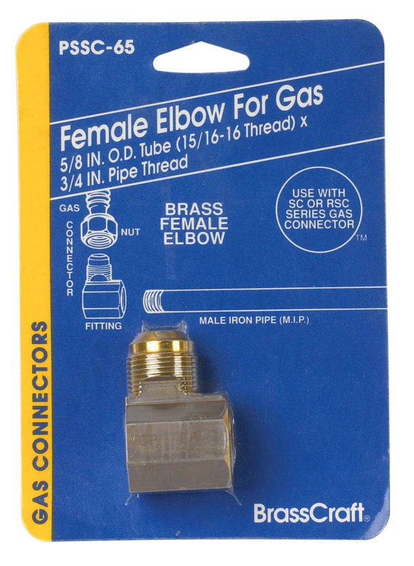 Brass Flare Female Elbow Connector, 5/8 Inch Outer Diameter by 3/4 Inch Female Iron Pipe Thread
