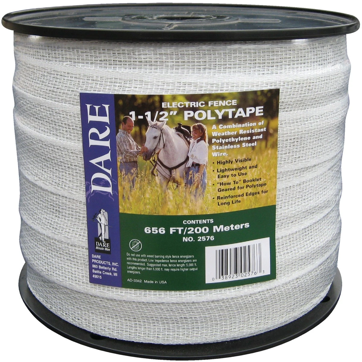1-1/2 In. X 656 Ft. Polyethylene Electric Fence Poly Tape With Stainless Steel Strands