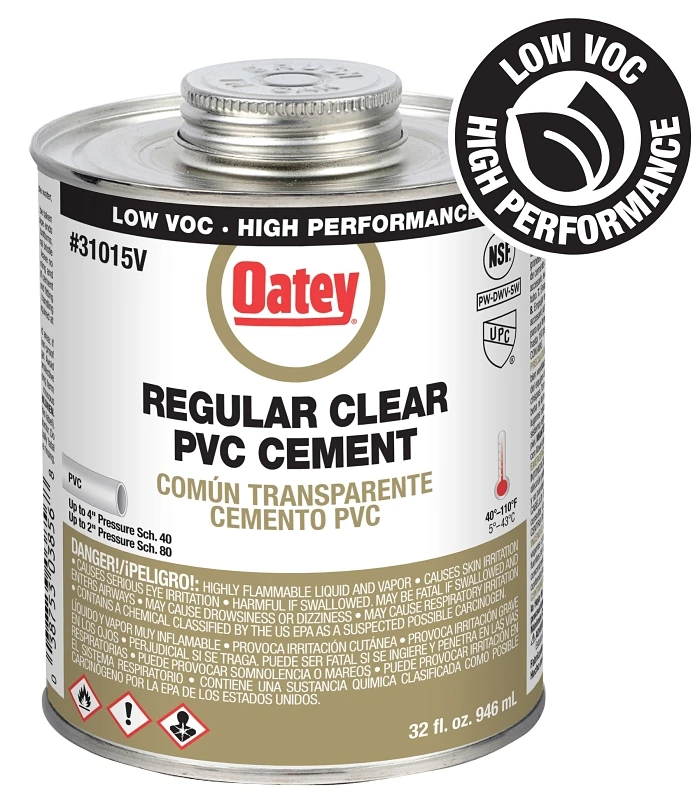 Clear Polyvinyl Chloride Pipe Cement, 32 Ounce Bottle for PVC Pipe Adhesion
