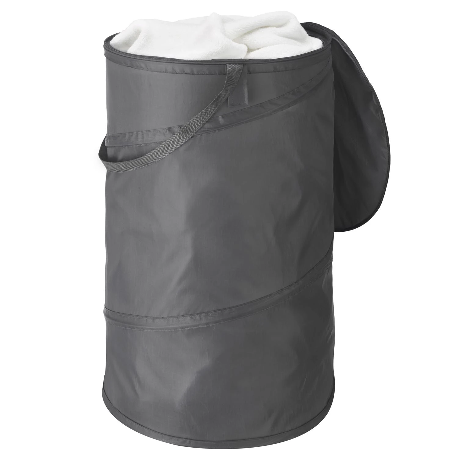 15 In. Savy Gray Pop And Fold Collapsible Hamper With Lid