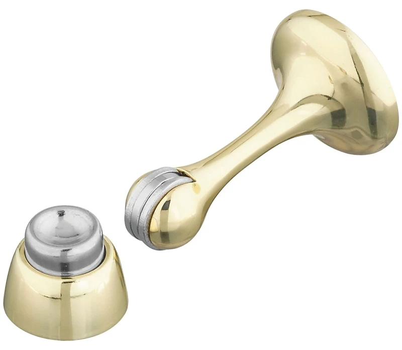 Magnetic Door Stop with Catch, Brass Finish, 3 Inch Length