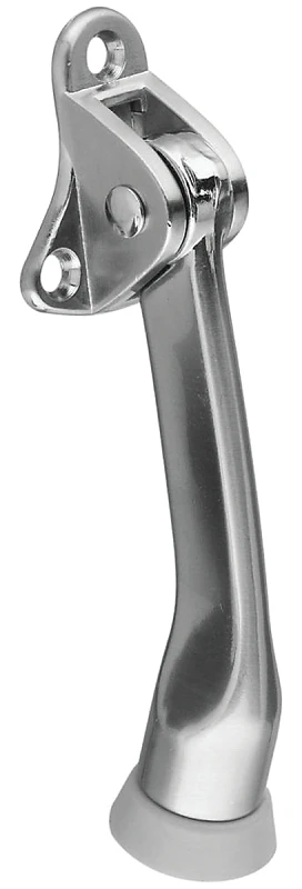 Satin Nickel Kickdown Door Stop, 4 Inch, Heavy Duty Zinc With Rubber Tip