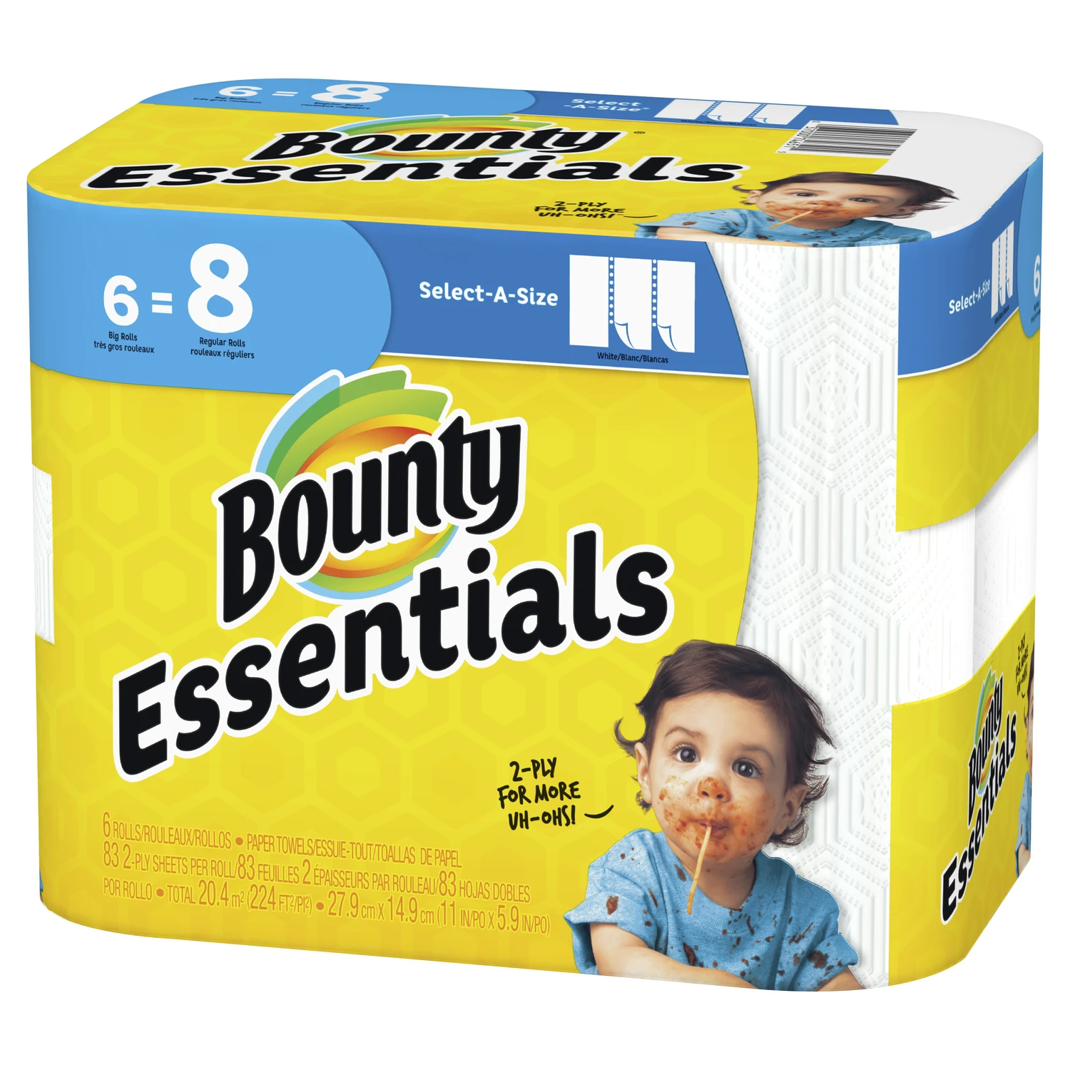 Essentials Paper Towels, Select-A-Size, White, 83-Sheets, 6 Big Rolls