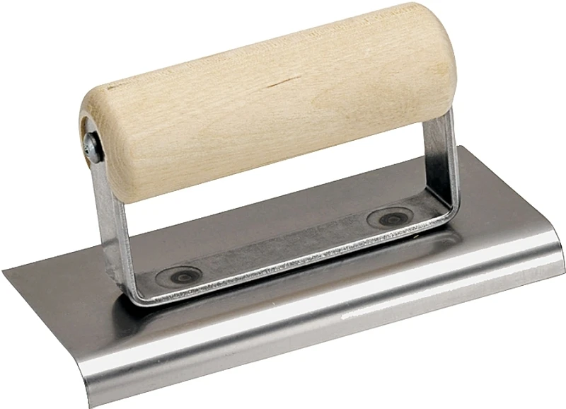 6 X 4 Inch Stainless Steel Concrete Edger With Wood Handle And 0.5 Inch Radius