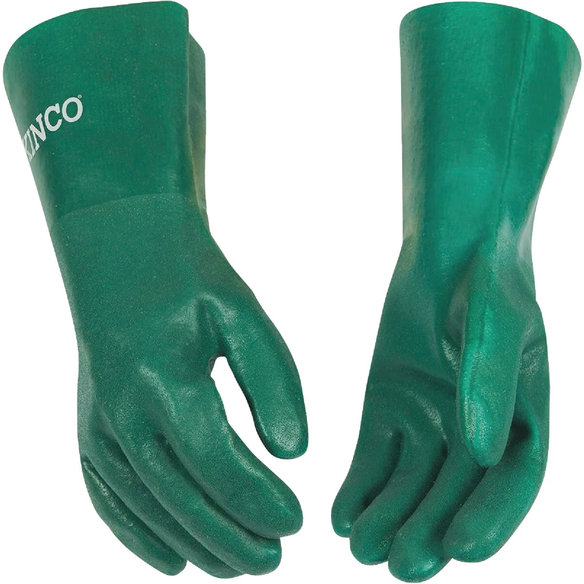 Men's Large Fully Coated Green PVC Gloves with Sandy Finish for Enhanced Grip
