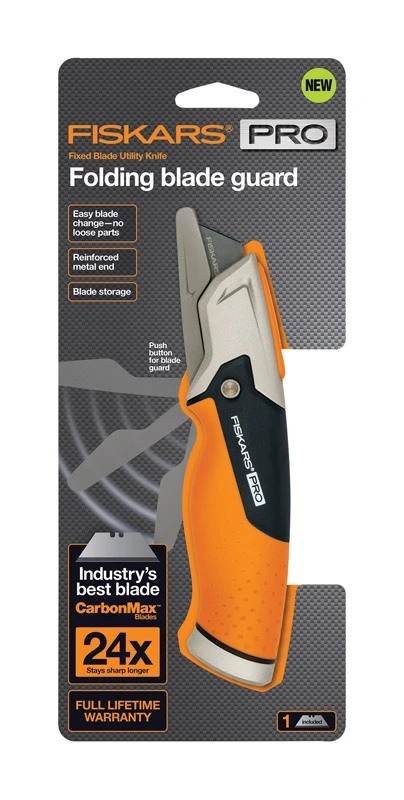 Fiskars Pro 7.25 in. Fixed Blade Pro Utility Knife Black/Orange/Silver 1 pk