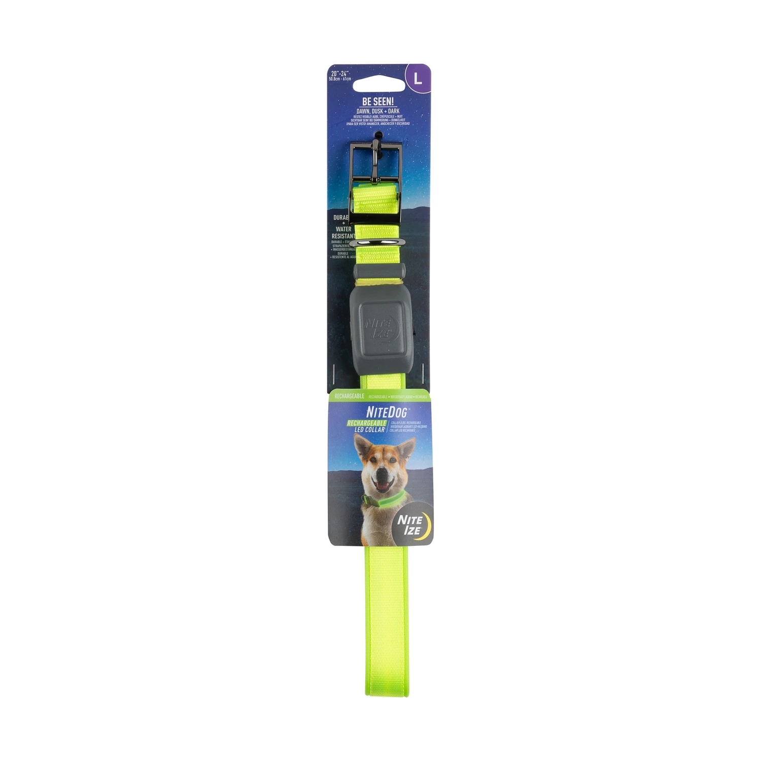 Nitedog Rechargeable Led Dog Collar Large 20-24 In Lime/green