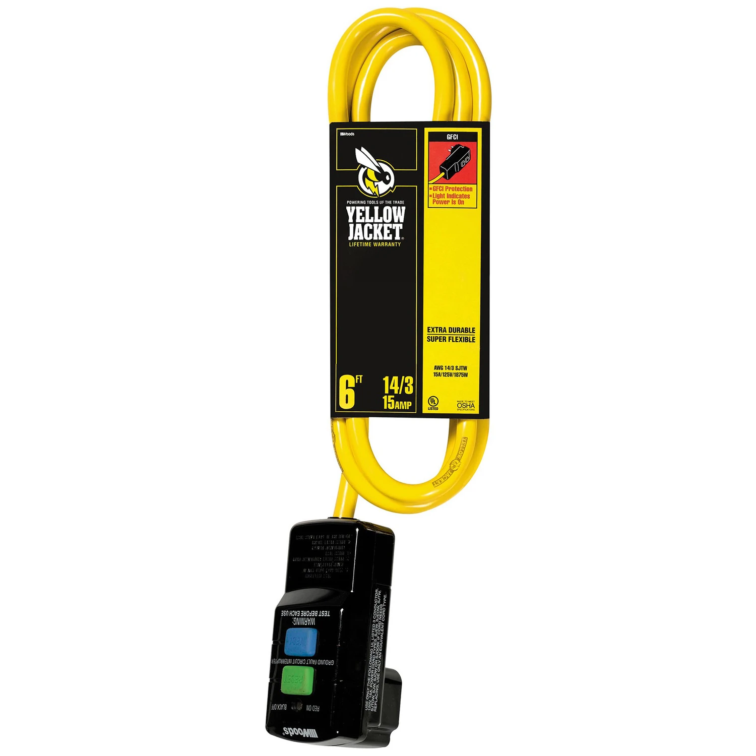 Yellow Jacket 6 Ft. Indoor Gfci Extension Cord 14/3 With Powerlite Plug