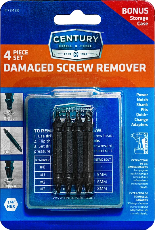 Century Drill And Tool 4-piece Damaged Screw Remover Set - Double-ended Extractors