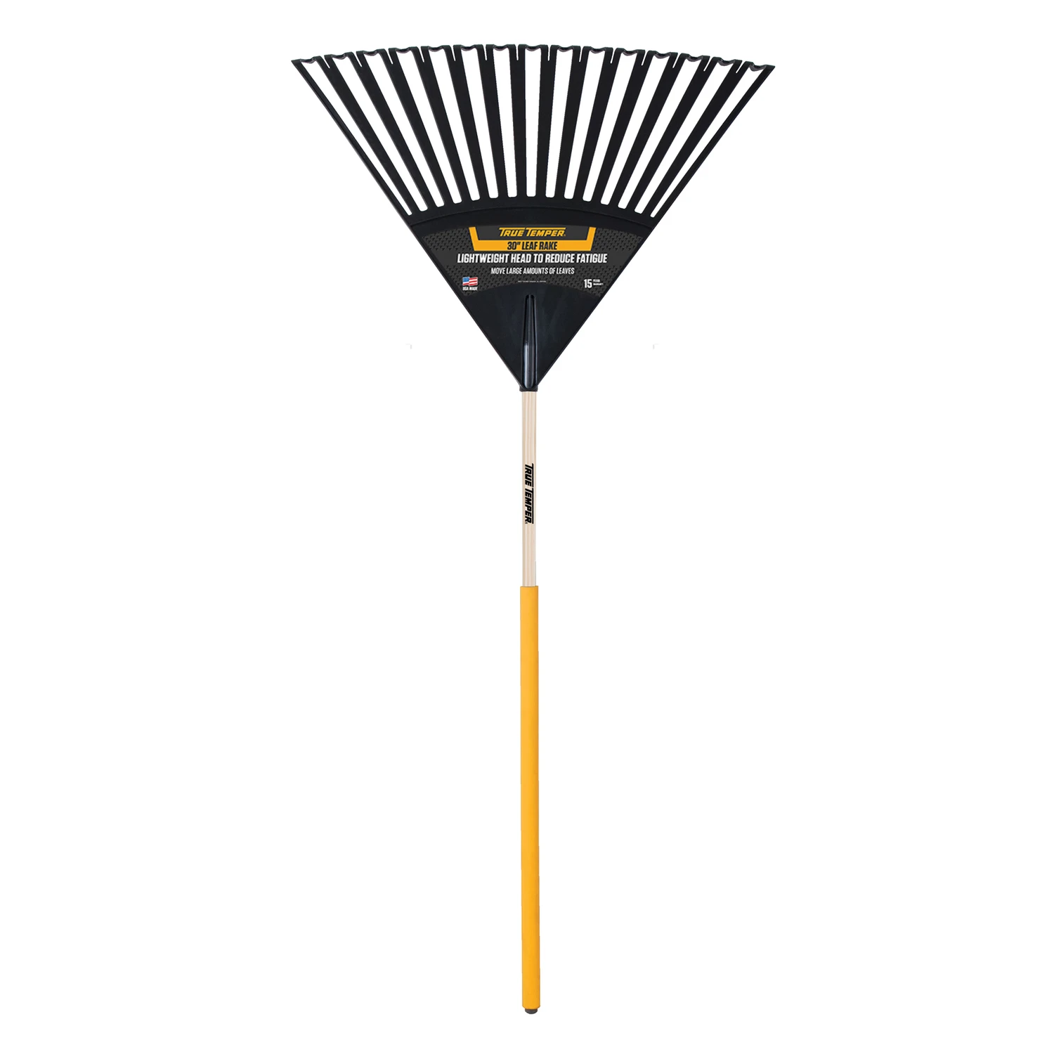 65 In. Poly Leaf Rake With Wood Handle, 30 In. Head Width, 15 Tines