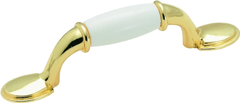 Everyday Heritage 3 Inch White And Polished Brass Cabinet Drawer Pull