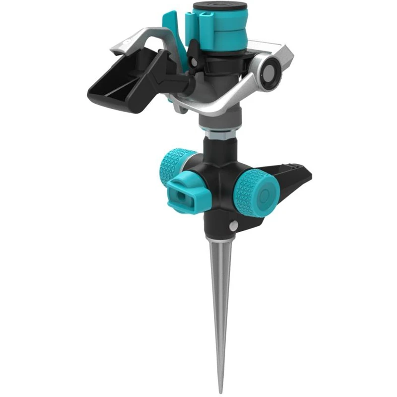 Hybrid Impulse Sprinkler with Adjustable Step Spike Base for Lawn and Garden Irrigation