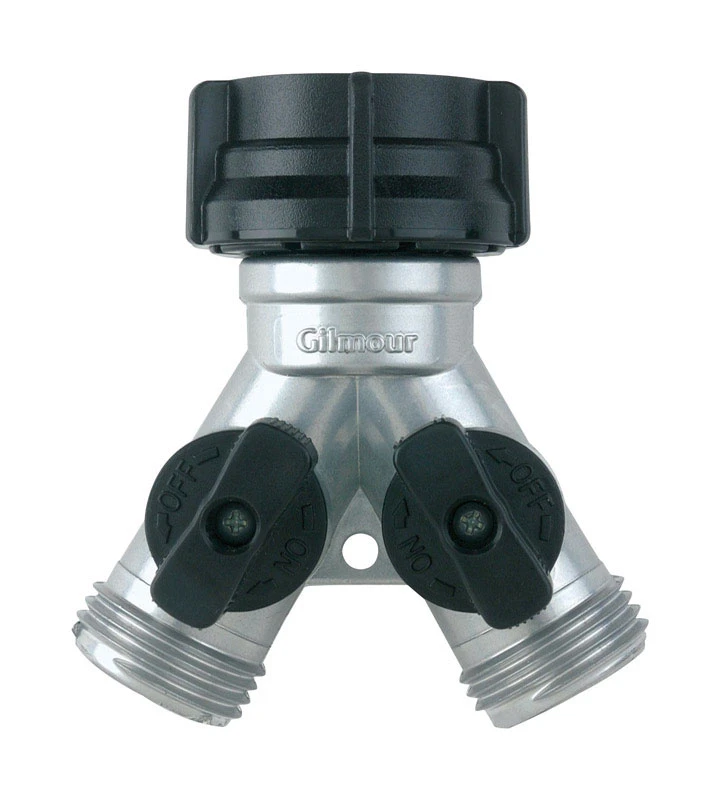 Plastic Dual Y-hose Shutoff Connector, 5/8 In. With Rubber Overmold