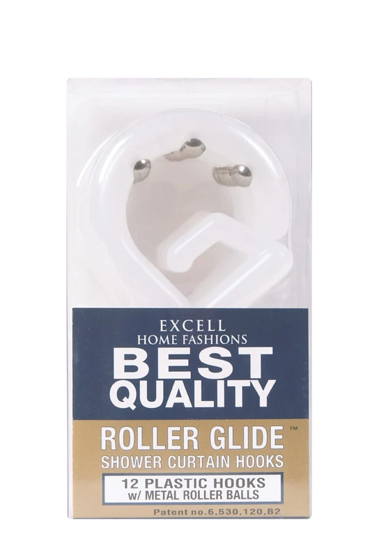 Roller Glide Shower Curtain Hooks, 12-Pack Frosty