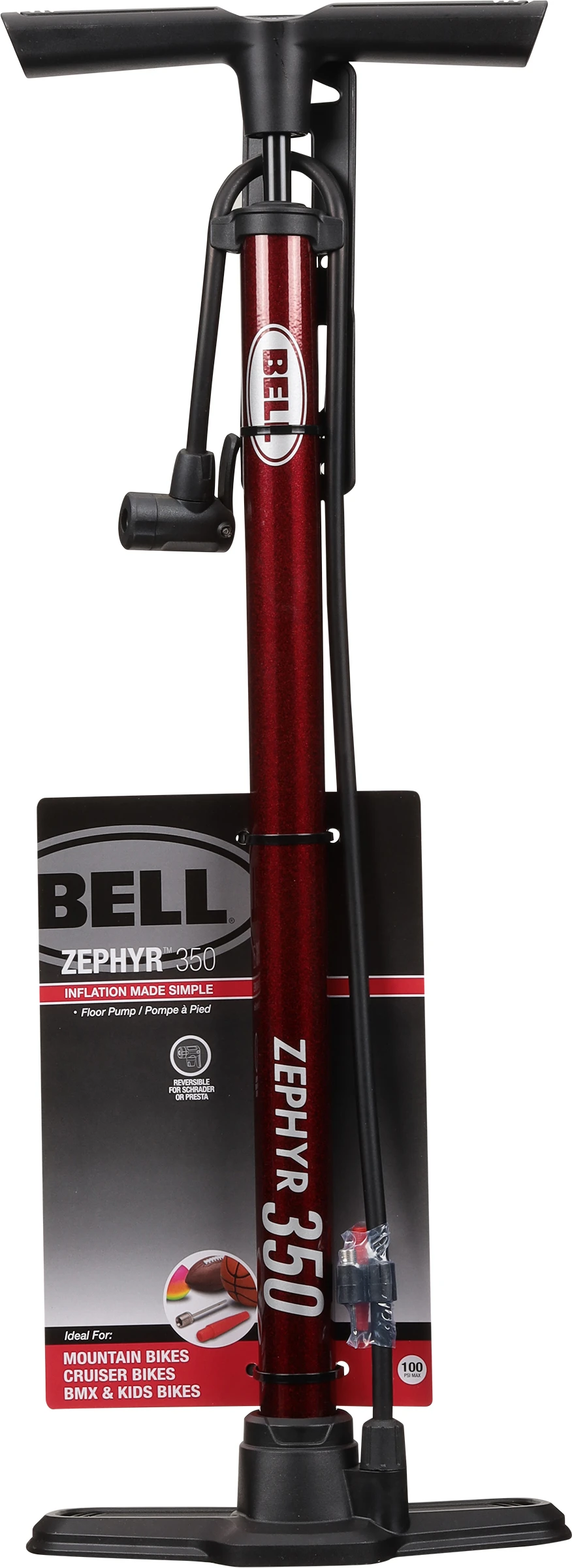 Zephyr 350 Floor Pump for Bicycle Tires with Pressure Gauge and Durable Base