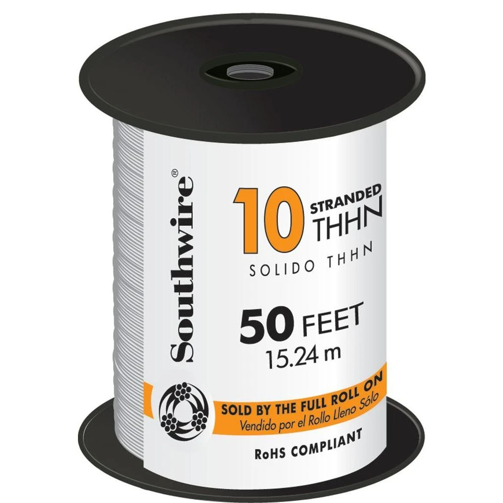 50 Ft. 10-awg Stranded White Copper Thhn Electrical Wire - Type Thhn, 600v