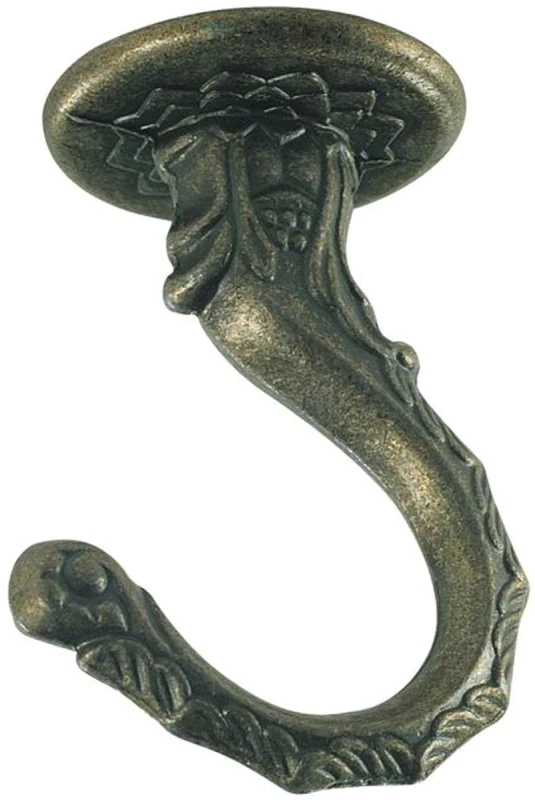 2-1/2 Inch Antique Brass Steel Swag Hook - 45 Pound Capacity