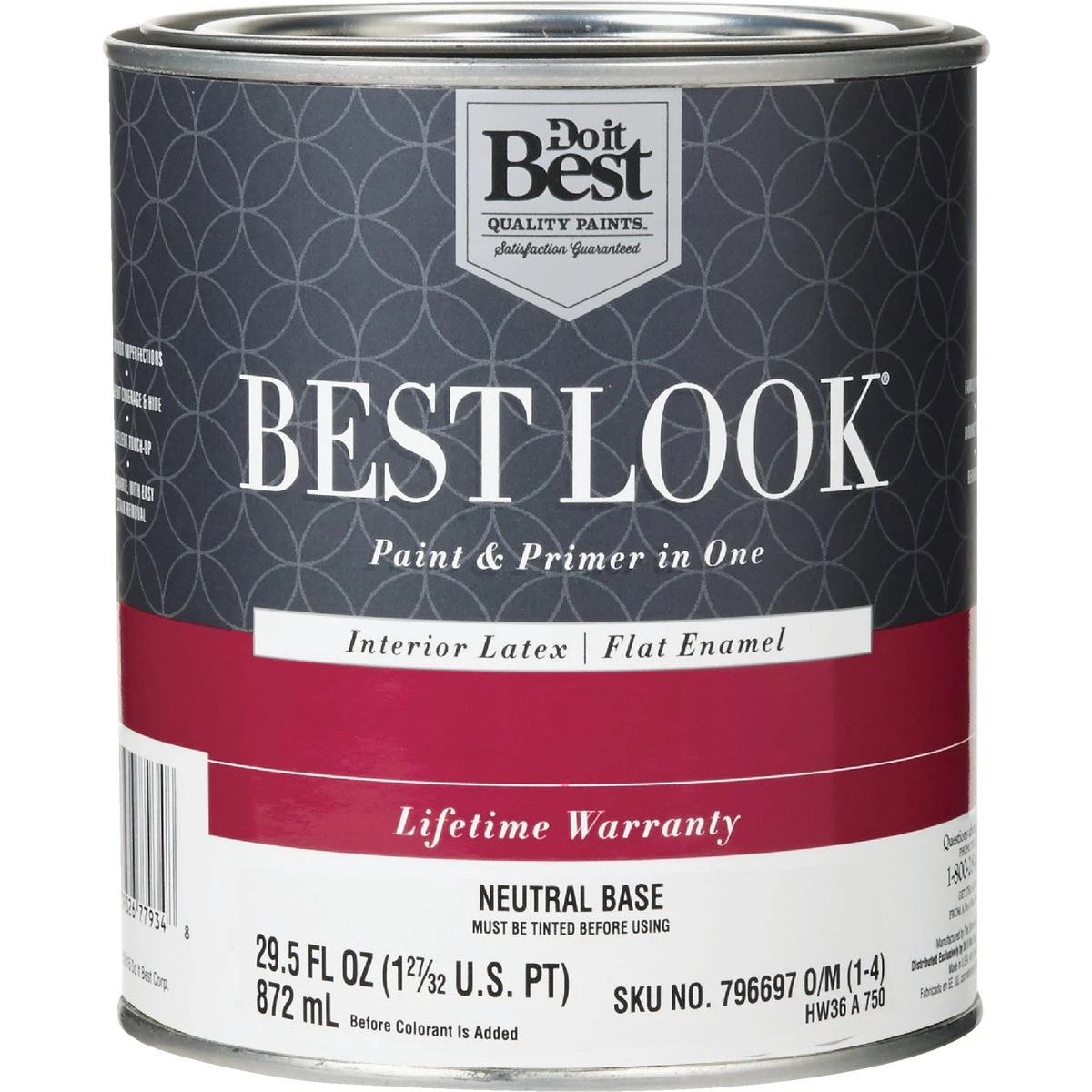 Best Look Latex Premium Paint & Primer In One Flat Enamel Interior Wall Paint, Neutral Base, 1 Quart