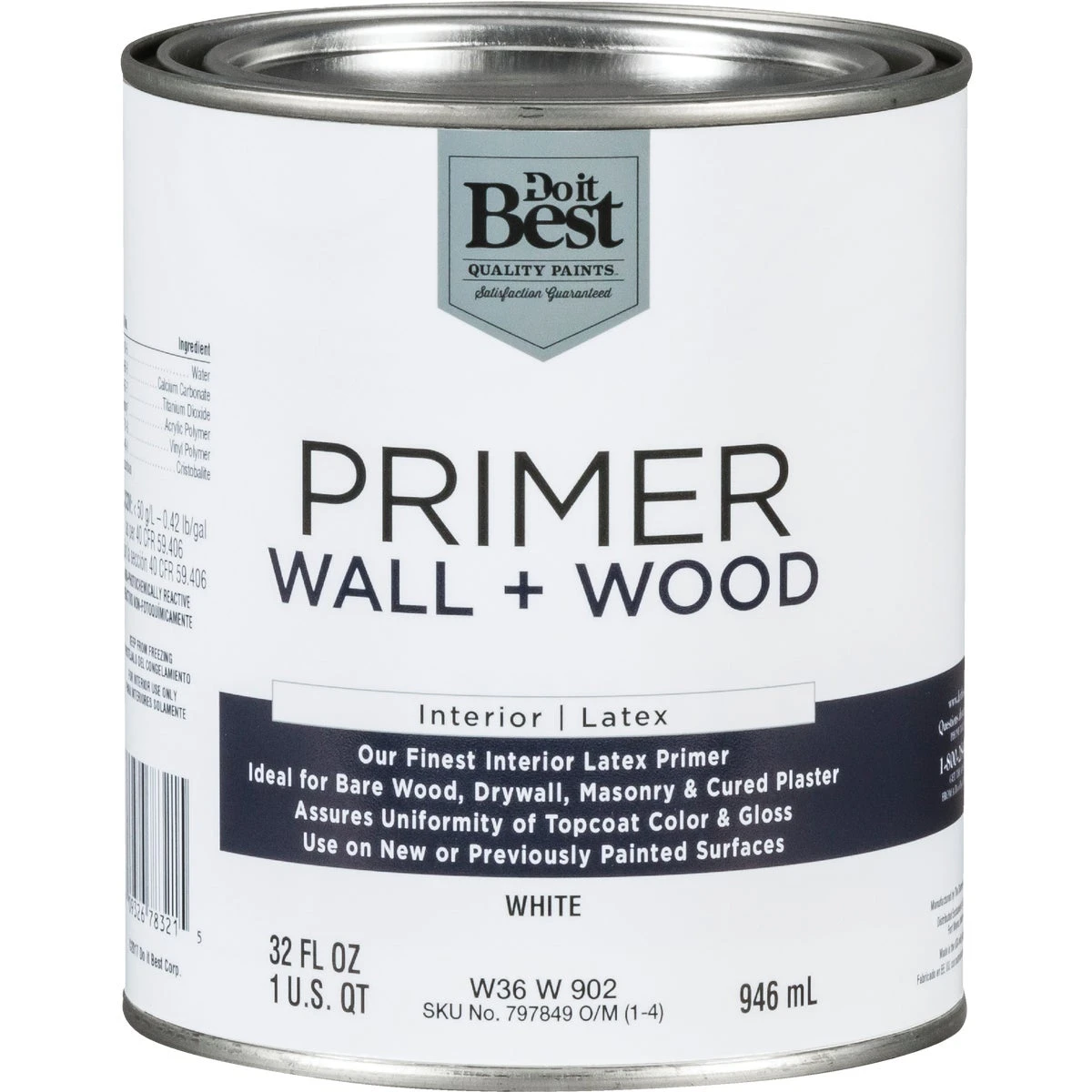 Interior Latex Wall And Wood Primer, Model W36w00902-44, White