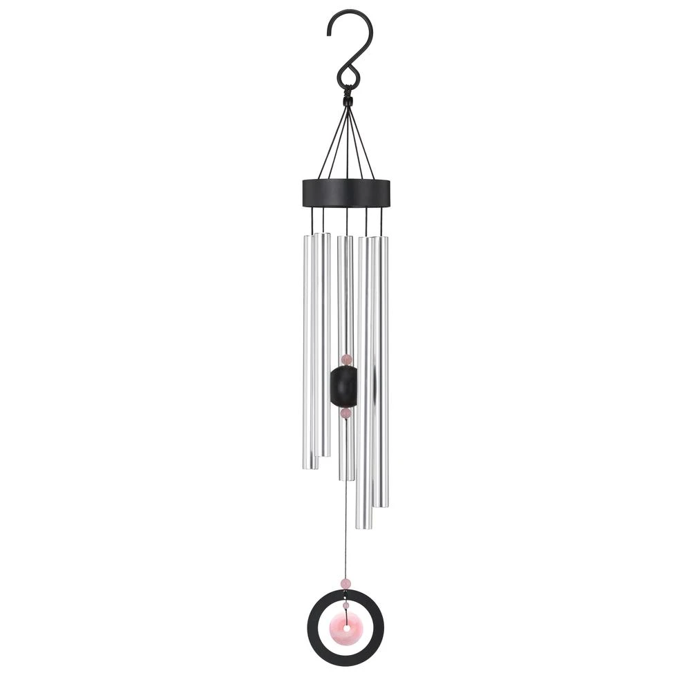 Precision-tuned 32 In. Rose Quartz Healing Stone Wind Chime - Lawn Ornament