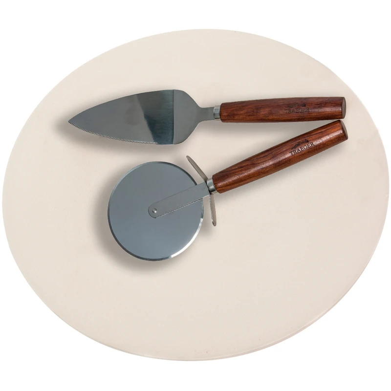 Pizza Grill Kit With Ceramic Stone, Stainless Steel Cutter And Server