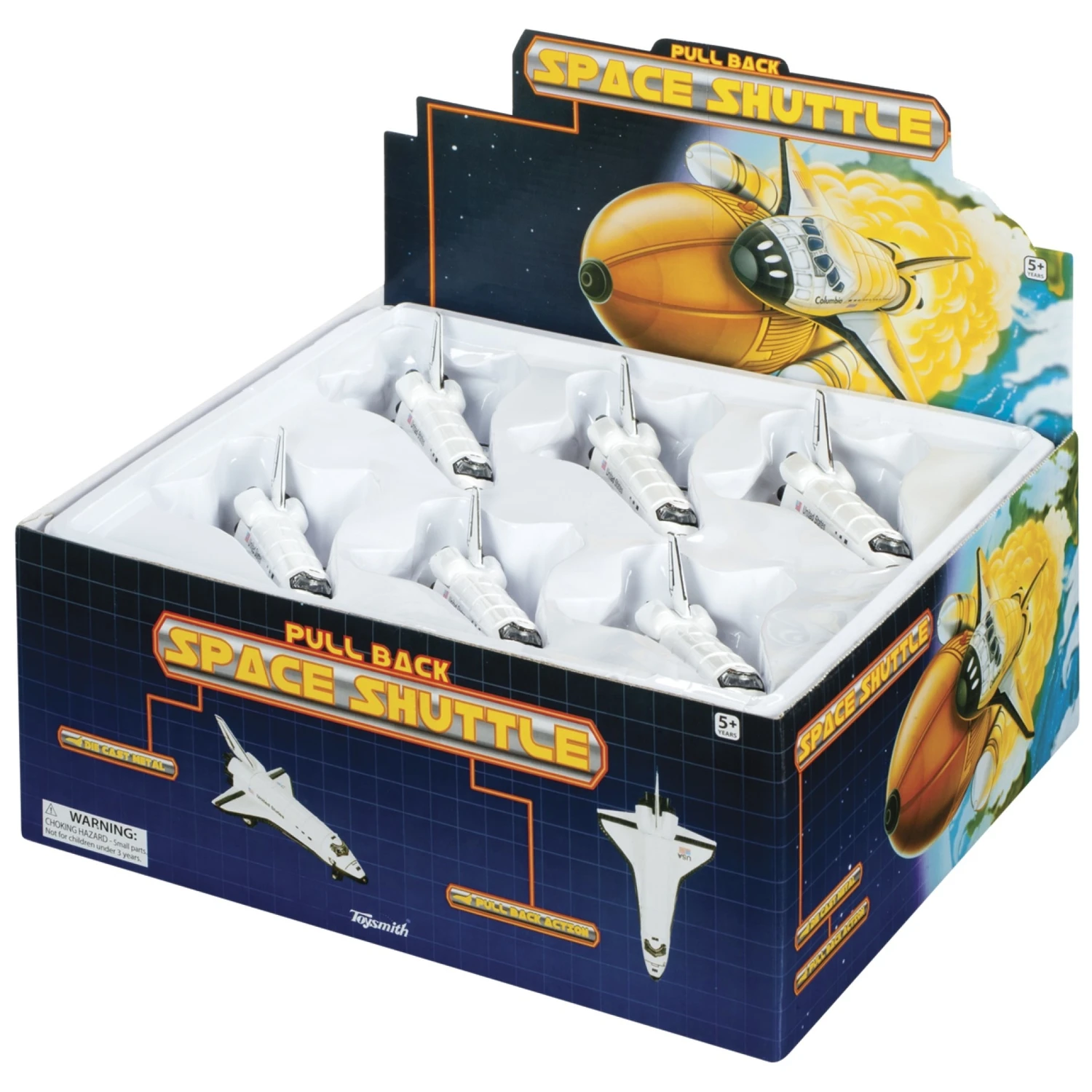 Space Shuttle Die Cast Metal White/black 6 Piece Pull Back Toy