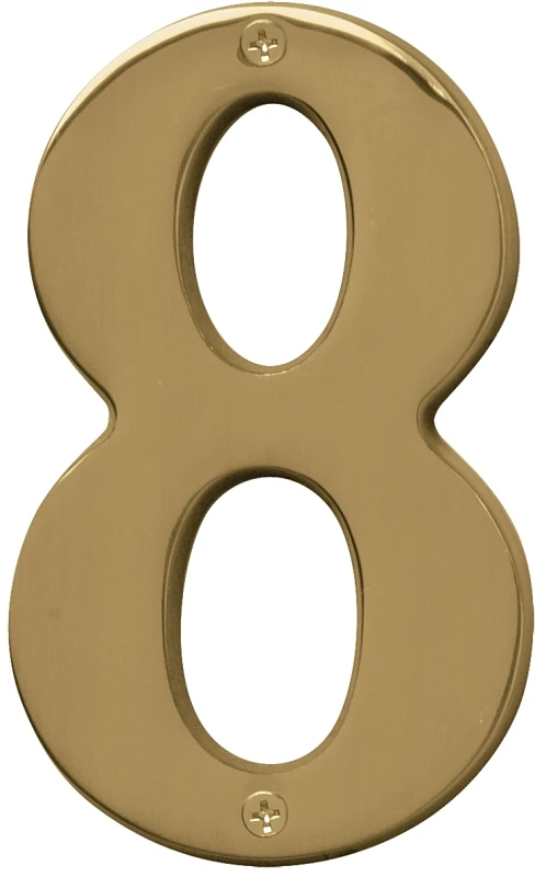 Hy-ko 5 Inch Polished Brass Dimensional House Number 8 - Nail-on Style