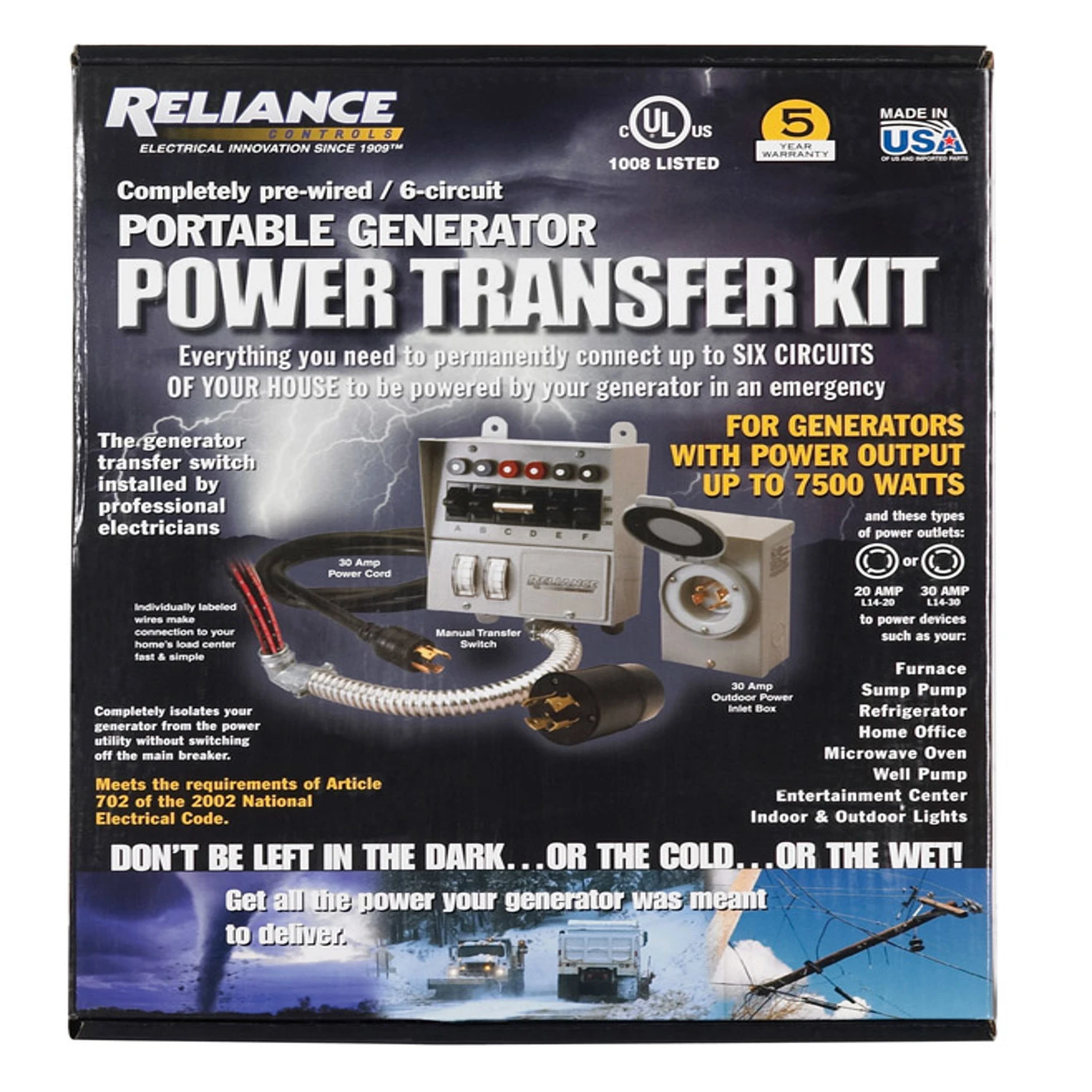 Reliance Controls 30 Amps 240 Volt 2 Space 6 Circuits Surface Mount Generator Power Transfer Kit