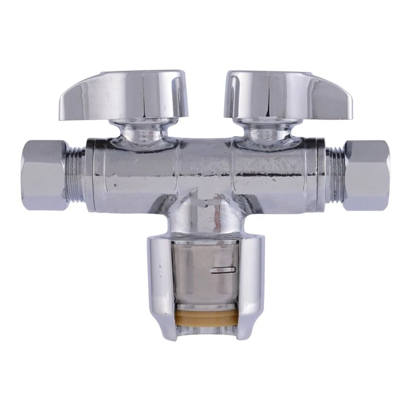 1/2 In. Push-to-connect X 3/8 In. Compression Brass Dual Shut-off Valve