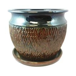 12-inch Rectangular Hand-painted Double-fired Ceramic Planter