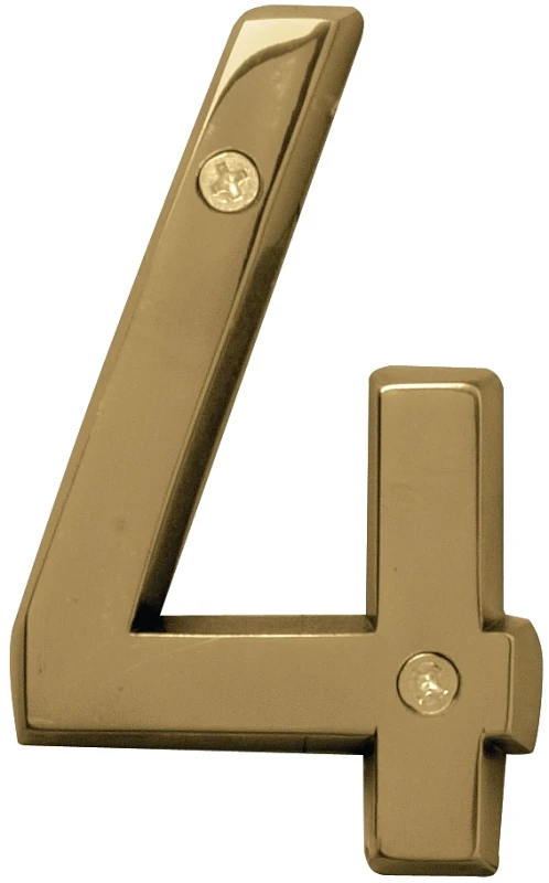 4 Inch Polished Brass Dimensional House Number 4 With Mounting Hardware
