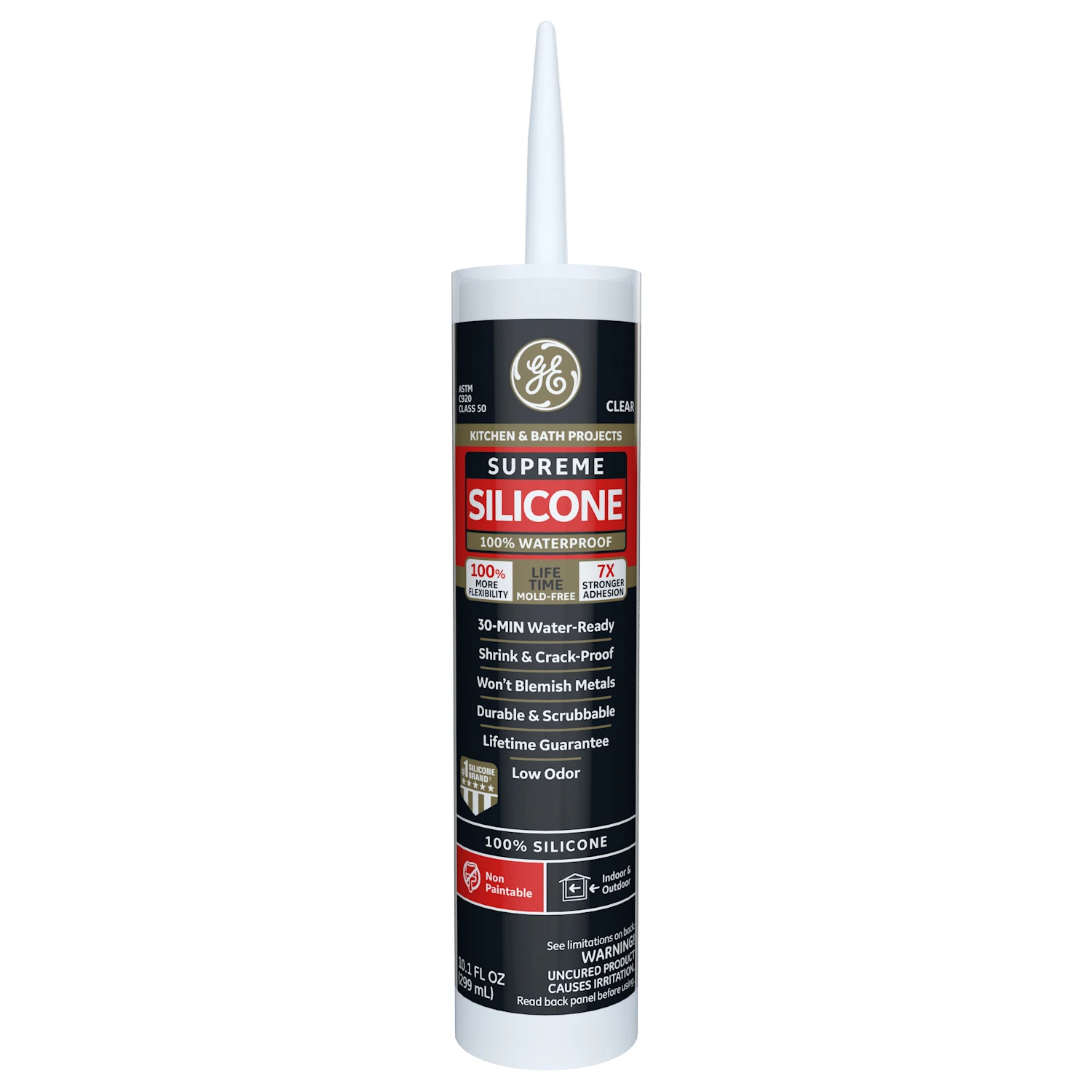 Ge Supreme Clear Silicone Kitchen And Bath Sealant 10.1 Oz - Waterproof & Flexible