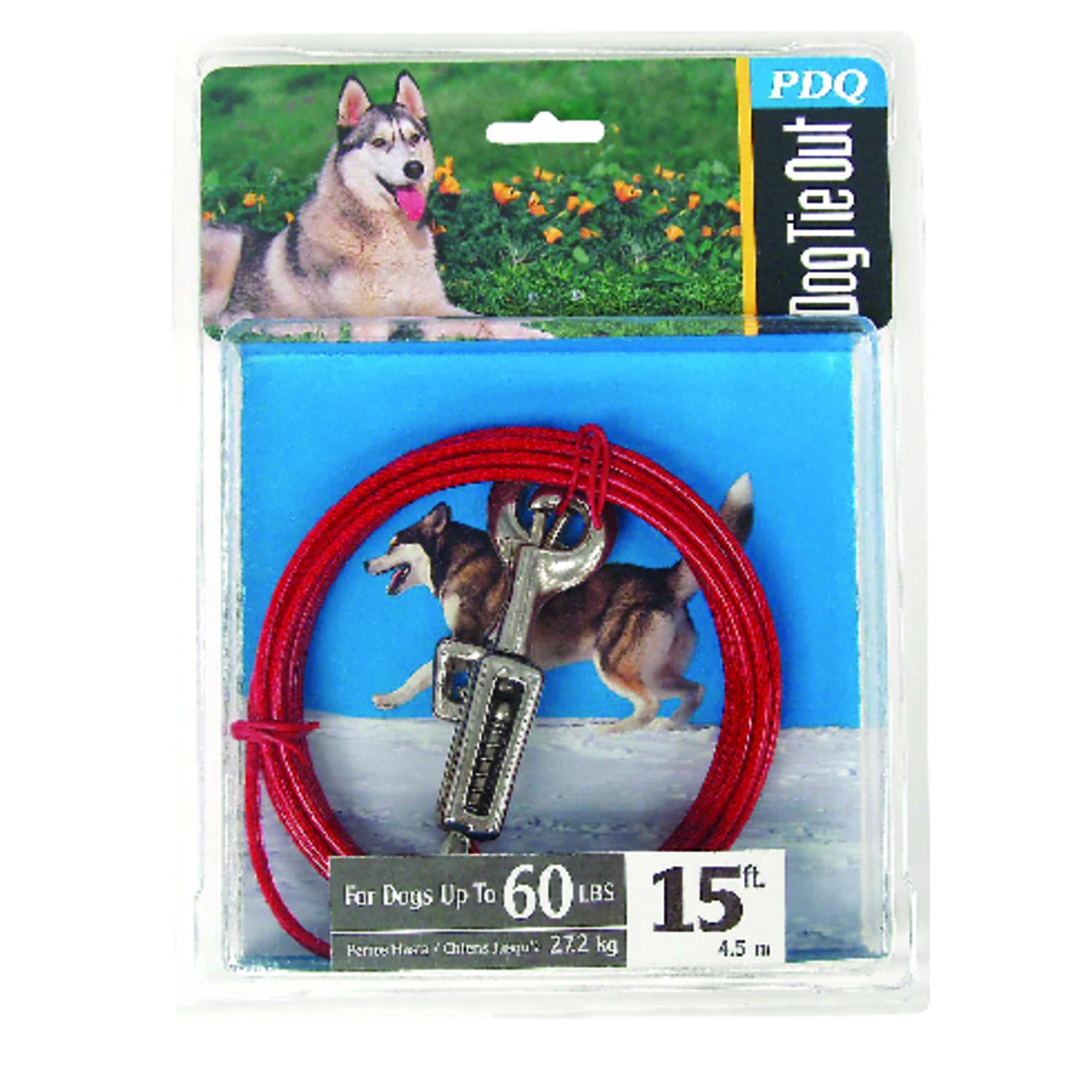 Red Vinyl Coated Cable Dog Tie-out 15 Ft Large With Spring System