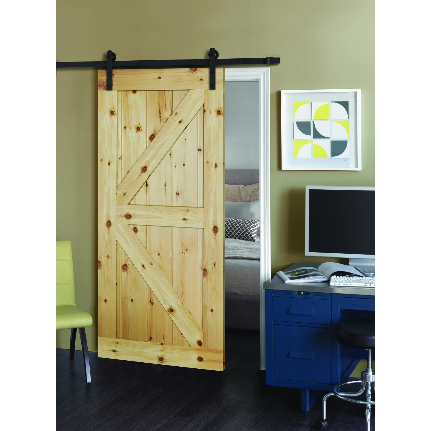 Salinas K Style 84 In. H X 36 In. W X 1-3/8 In. Pine Barn Door With Hardware