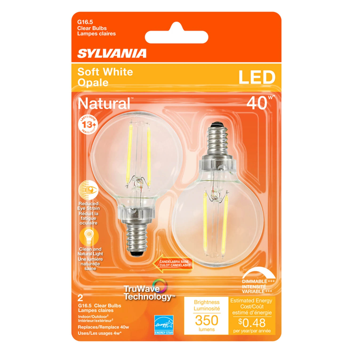 G16.5 E12 Led Bulb Soft White 40w Equivalence 2 Pk With Truwave Technology