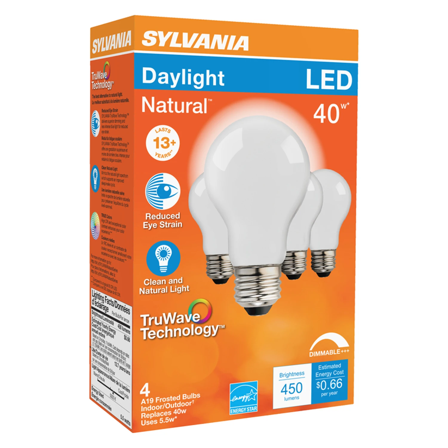 A19 E26 Led Bulb 5.5w Daylight 5000k Dimmable 4 Pk - Model 40669