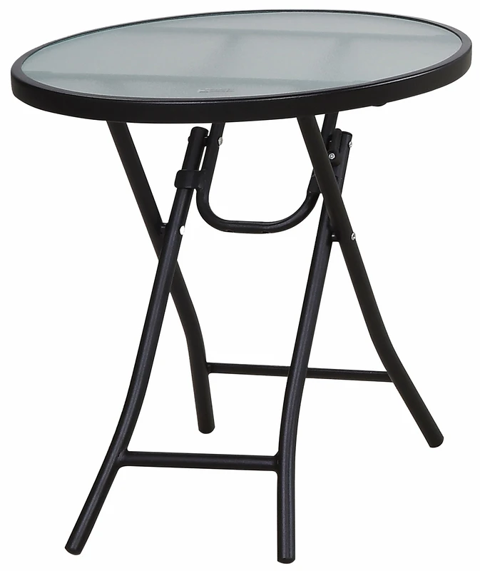 Black Round Glass Folding Side Table - Model Tgs18zk