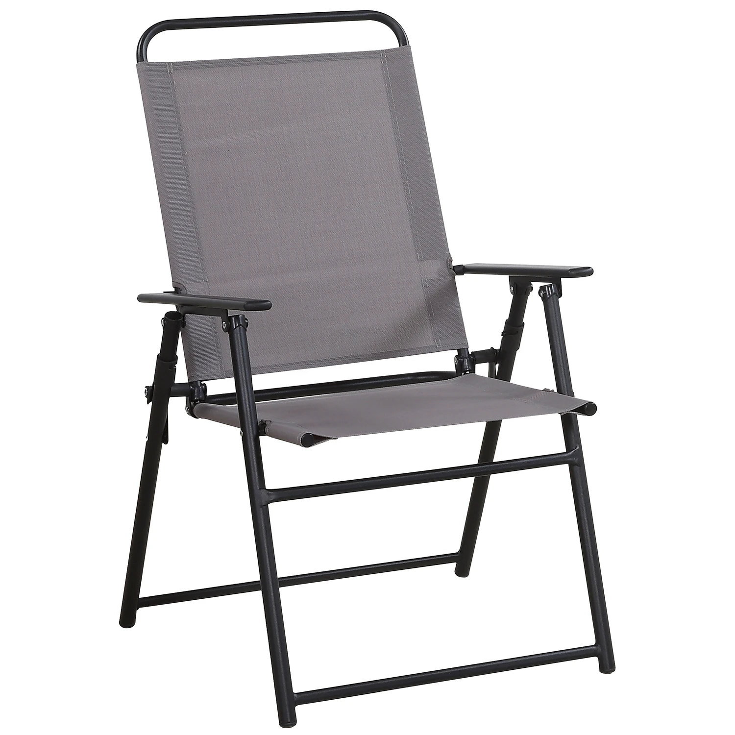 Black Steel Frame Sling Chair Gray - Folding Outdoor Seating