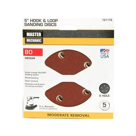 Sanding Discs, Aluminum Oxide, 80-Grit, 5 In., 5-Pk.