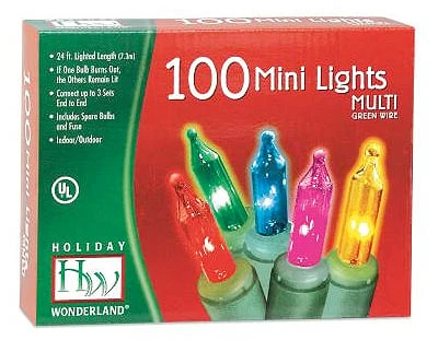 Christmas String to String 100-Light Set, Multi/Green Wire