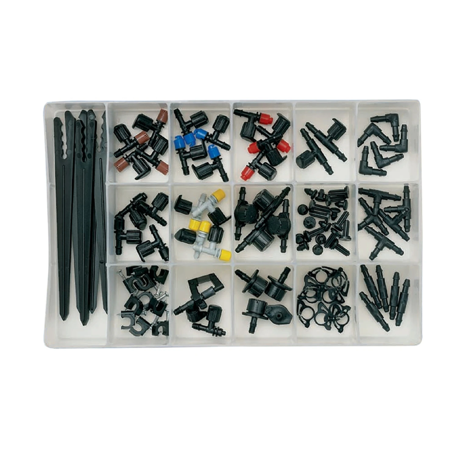 Ninety-Two Piece Drip Watering Installation Fittings Heads and Accessories Set