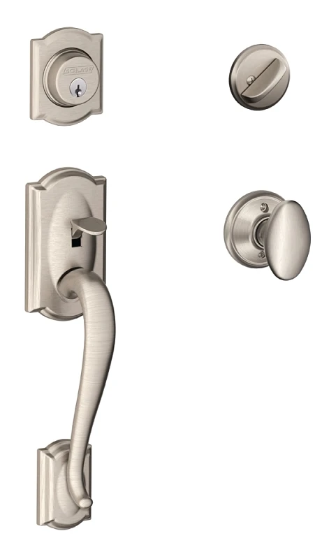 F60 Camelot X Siena Satin Nickel Keyed Entry Door Handleset With Deadbolt