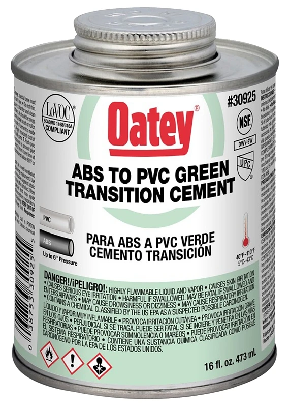 Green Transition Cement For Abs/pvc 16 Oz - Medium Body Solvent Cement
