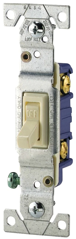 1301-7v Standard Grade Quiet Toggle Switch, 15a 120v, Ivory