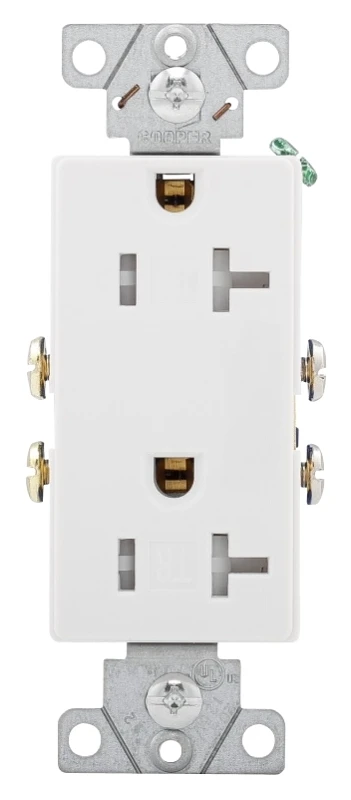 Decorator Duplex Receptacle, 125v, 20a, 2 Pole, 3 Wire, White