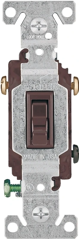 Cooper Wiring Devices 1303-7B-SP-L 15-Amp, 120-Volt Standard Grade 3-Way Framed Toggle AC Quiet Switch, Brown