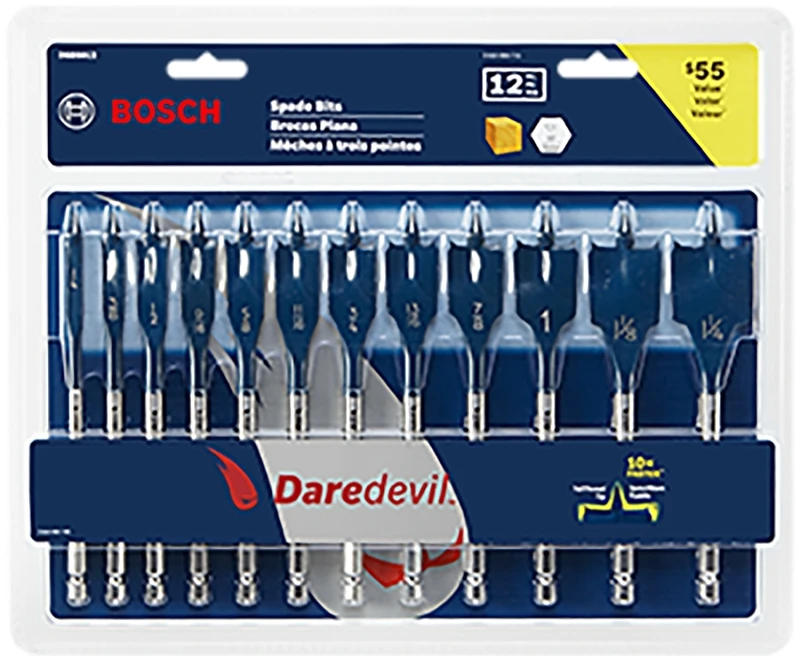 Daredevil High Carbon Steel Standard Spade Bit Set - 12-piece