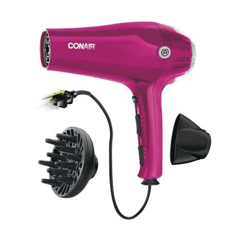 1875 Watt Tourmaline Ceramic Hair Dryer With Retractable Cord - Pink