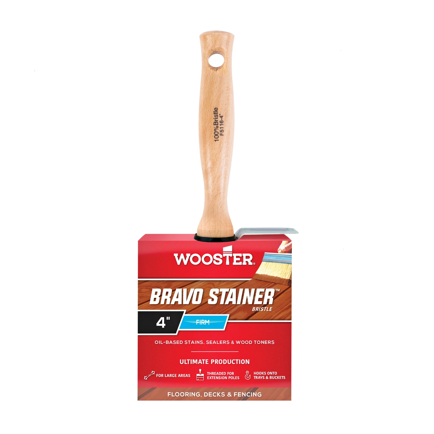 Wooster Bravo Stainer 4 In. Flat Stain Brush With Threaded Handle